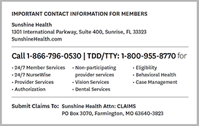 Member Id Cards Healthy Kids Sunshine Health